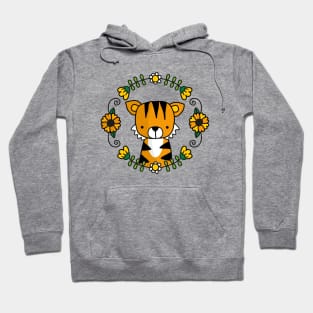 Cute little tiger in a flower wreath Hoodie